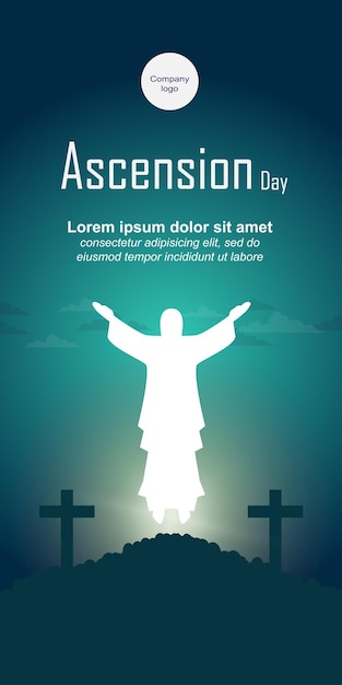 ASCENSION DAY OF JESUS WITH JESUS STATUE SYMBOL AND BLUE BACKGROUND ILLUSTRATION FOR PORTRAIT BANNE