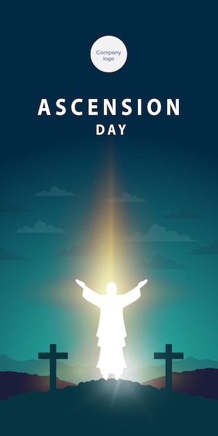 Vector ascension day of jesus with jesus statue symbol and blue background illustration for portrait poster