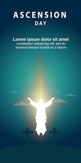 ASCENSION DAY OF JESUS WITH JESUS STATUE SYMBOL AND BLUE BACKGROUND ILLUSTRATION FOR STAND POSTER