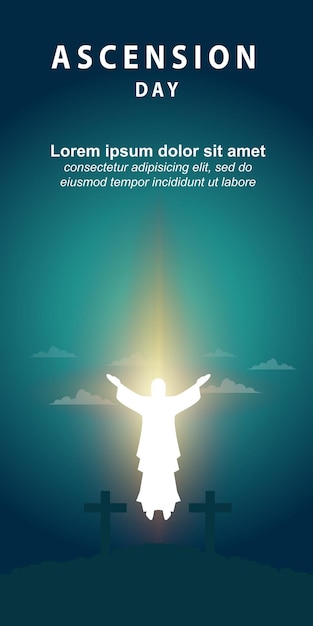 Vector ascension day of jesus with jesus statue symbol and blue background illustration for stand poster