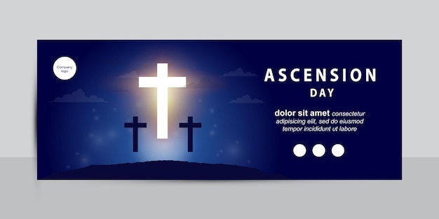 Vector ascension day of jesus with a white cross symbol and blue background illustration for landscape pict