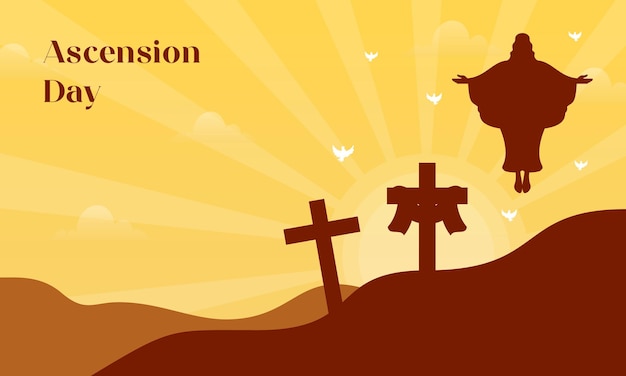 ascension day jesuss ascent to heaven with crosses clouds and religious symbols illustration