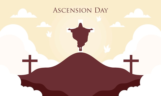 ascension day jesuss ascent to heaven with crosses clouds and religious symbols illustration