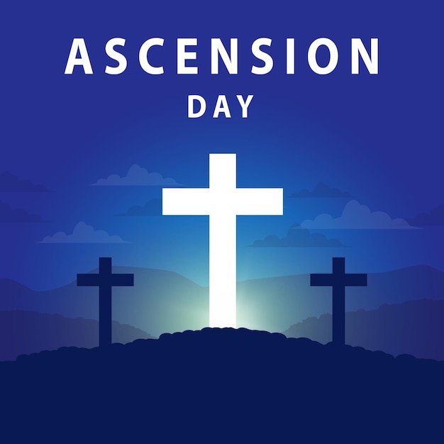 Ascension day with cross and sunrise light illustration