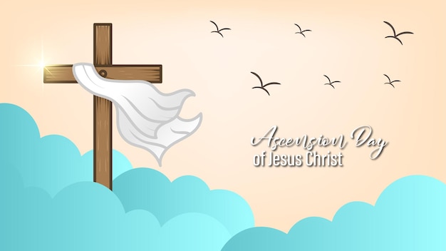 Vector ascension of jesus the messiah celebration of christians with the clouds and holy cross