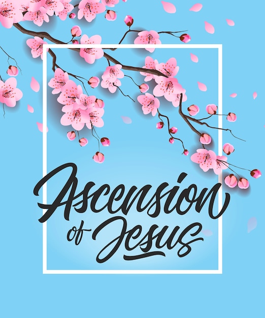 Vector ascension of jesus poster with cherry tree