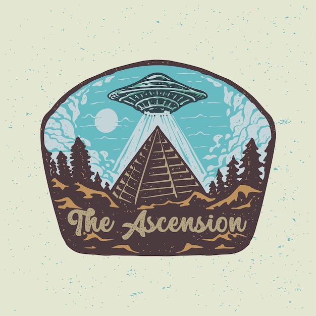 Vector the ascension ufo pyramid and the desert illustration