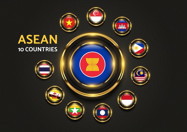 Vector asean 10 countries luxury gold flag graphic