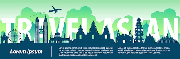 Vector asean top beroemde landmarks silhouetstijl