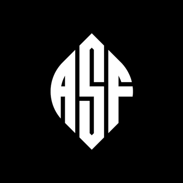 ASF 円形文字 ロゴデザイン ASF 円形文字 エリプス形 ASF エリプス文字 タイポグラフィックスタイル 3つのイニシャルが円形のロゴを形成する ASF 円形エンブレム 抽象モノグラム 文字マーク ベクトル