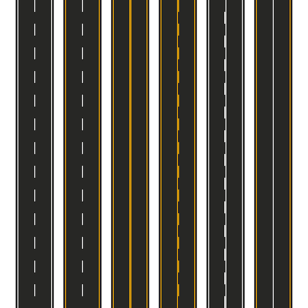 Asfalt. set wegtypes met markeringen. snelweg strip sjabloon voor infographic. illustratie