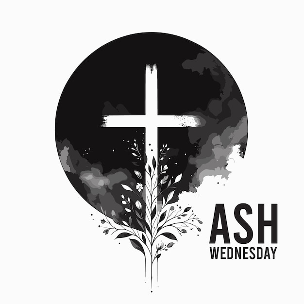 Ash wednesday cross with brush strokes illustration
