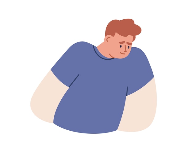 ashamed sad person with embarrassed shy face expression man feeling awkward uncomfortable shame emotion guilty confused guy is sorry flat vector illustration isolated on white background