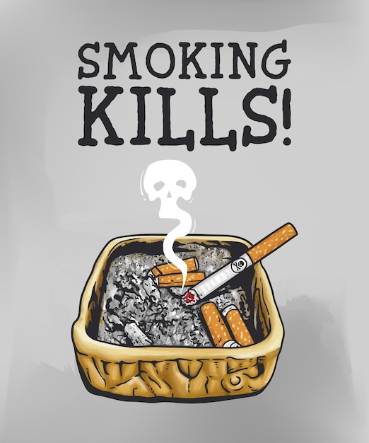 Vector ashtray and smoked cigarettes the inscription smoking kills vector illustration