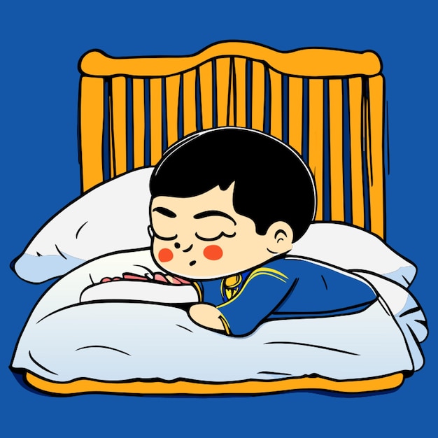 A asia boy sleep on the bed no bg vector illustration cartoon