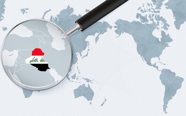 イラクの拡大鏡でアジアを中心とした世界地図