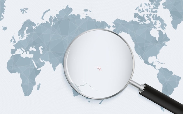 Asia centered world map with magnified glass on Marshall Islands Focus on map of Marshall Islands on Pacificcentric World Map