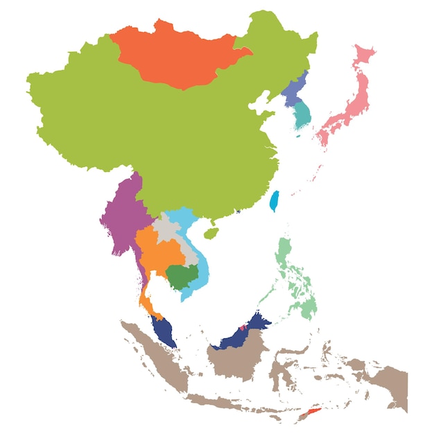 Вектор Карта азии карта азии в многоцветных цветах