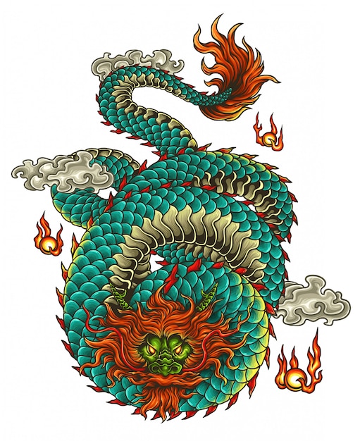 Vector asia dragon tattoo vector illustration