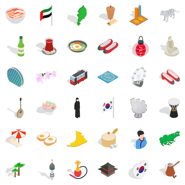 Asia icons set, isometric style