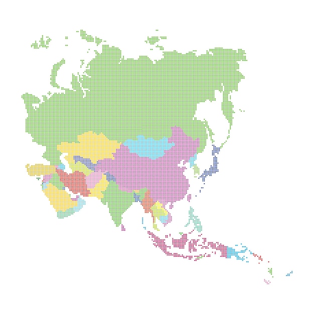 Vector asia map made from halftone dot pattern