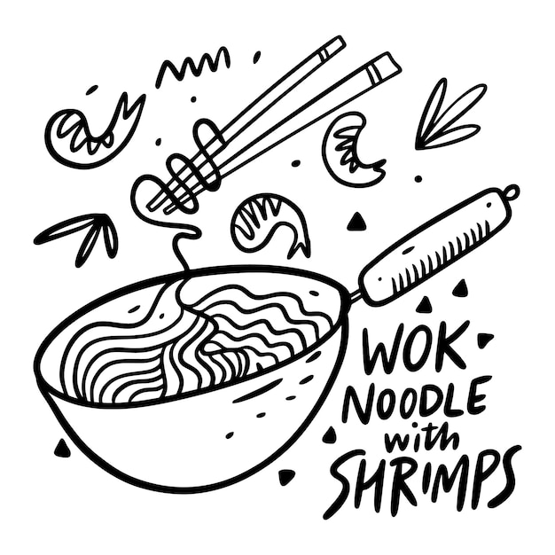 Asia noodle in deep bowl illustration