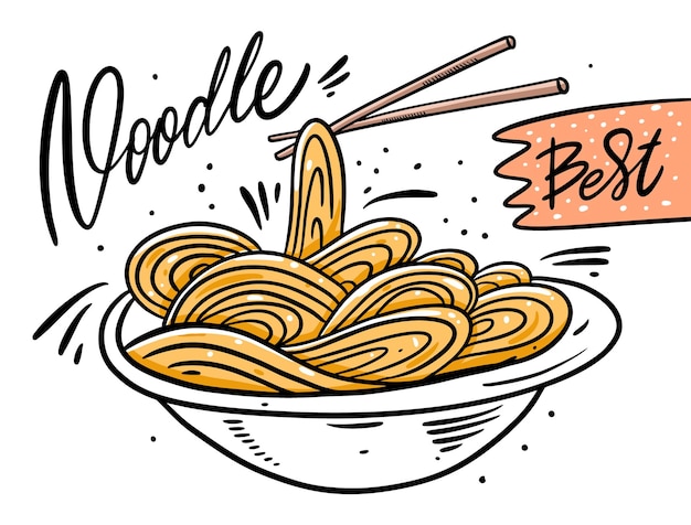 Asia noodle in diepe kom illustratie