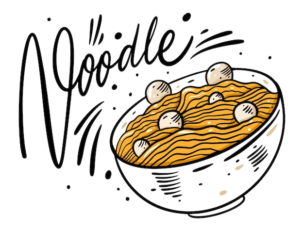 Asia noodle in diepe kom illustratie