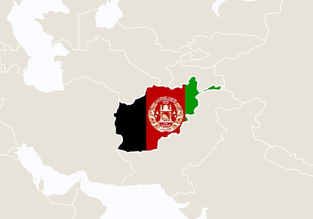 アフガニスタンの地図が強調表示されたアジア。ベクトルイラスト。