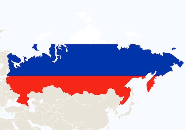 Asia with highlighted russia map. vector illustration.