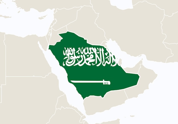 Asia with highlighted Saudi Arabia map. Vector Illustration.