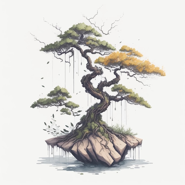 Vector asian bonsai in watercolor