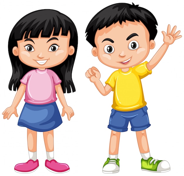 Vector asian boy and girl with happy face