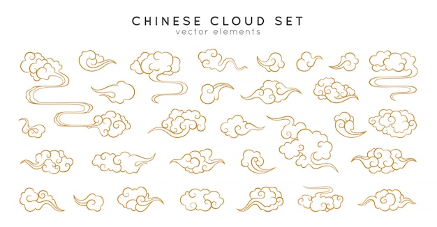 Set di nuvole asiatiche. ornamenti nuvolosi tradizionali in stile orientale cinese, coreano e giapponese.
