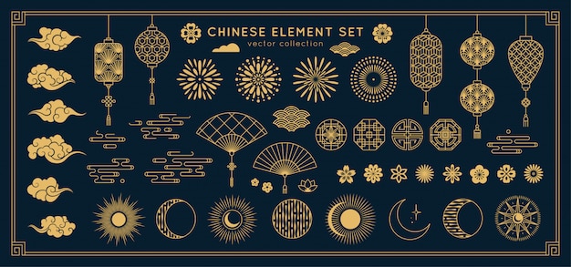 Vector asian design element set.