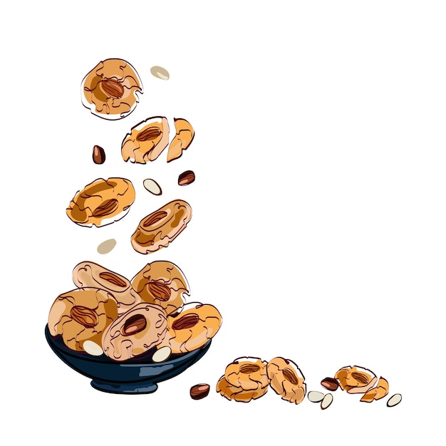 Asian dessertsweet food vector illustrationtraditional chinese almond cookies flying