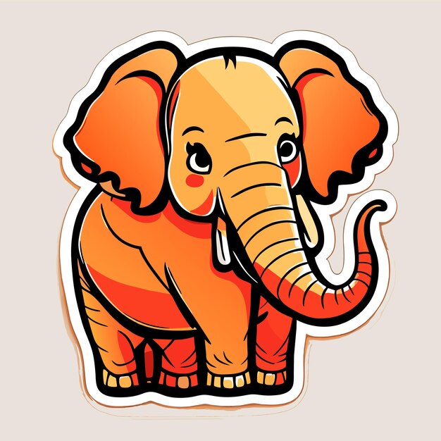 Asian elephant flat sticker cartoon style illustration