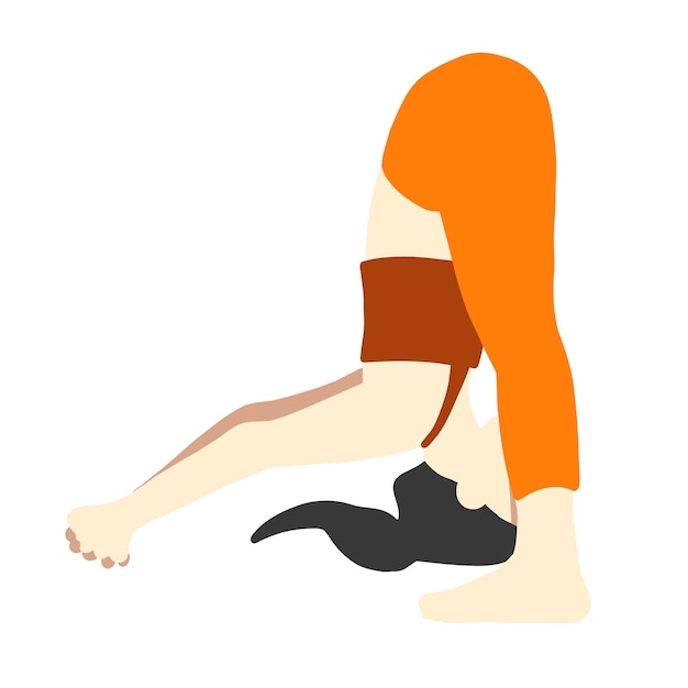 Asian female yoga pose in cartoon flat style