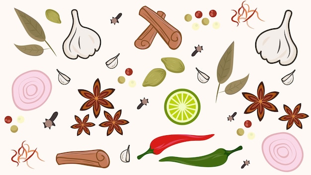 Vector asian flat spices set