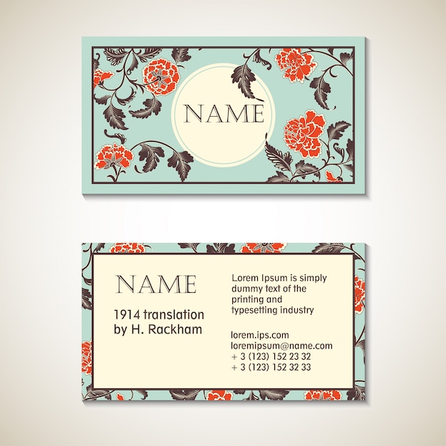 Vector asian floral business visit card template