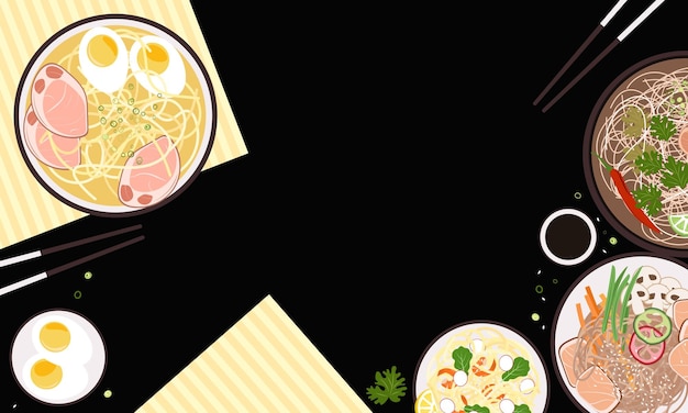 Vector asian food banner. set of asian dishes.