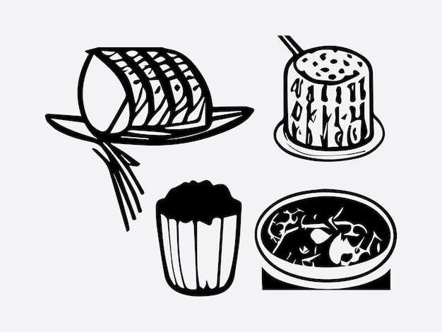 Asian food Collection vector black white illustration