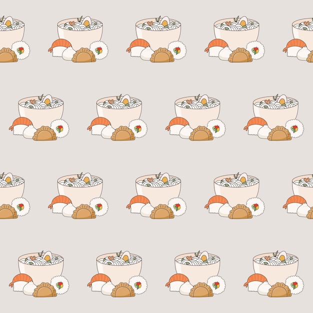 Asian Food Doodle Wrapping Paper Print Swatch Funny Symbol Seamless Pattern Background Design