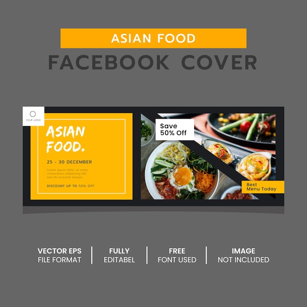 ベクトル アジア料理 facebook カバー バナー デザイン テンプレート