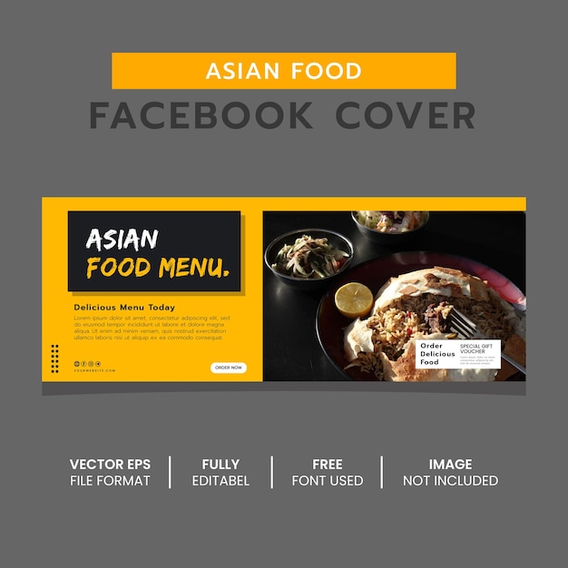 Vettore modello di progettazione banner copertina facebook cibo asiatico