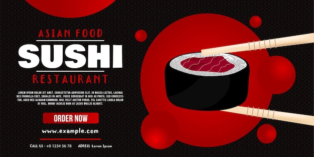 Asian food hand drawn sushi sale discount banner