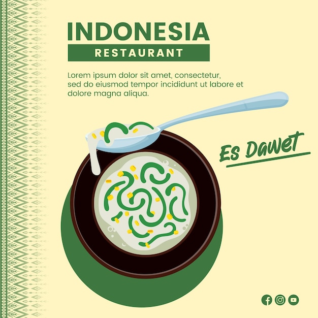 프레젠테이션 소셜 미디어 템플릿을 위한 Es Dawet 인도네시아 음식의 아시아 음식 일러스트레이션 디자인