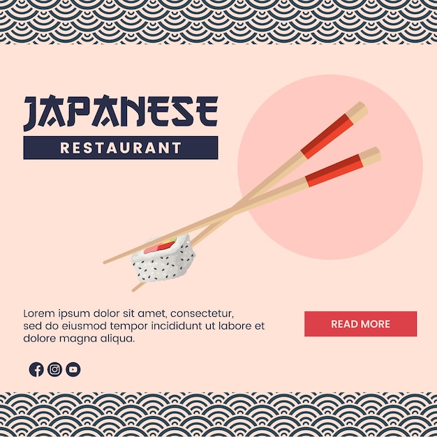 Asian food illustration design of Japanese Food for presentation social media template