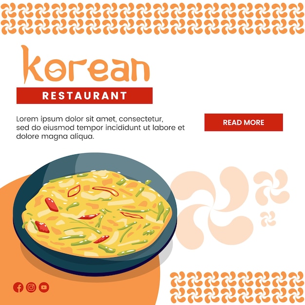 Asian food illustration design of Korean Food for presentation social media template