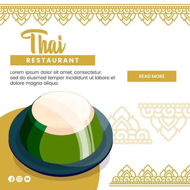 Asian food illustration design of Thai Food for presentation social media template